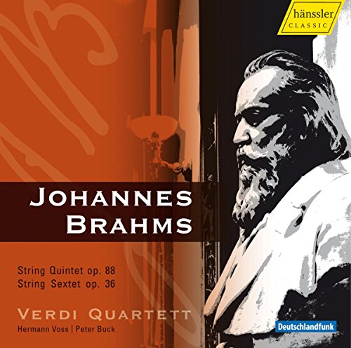 CD cover featuring a black and white image of Johannes Brahms.