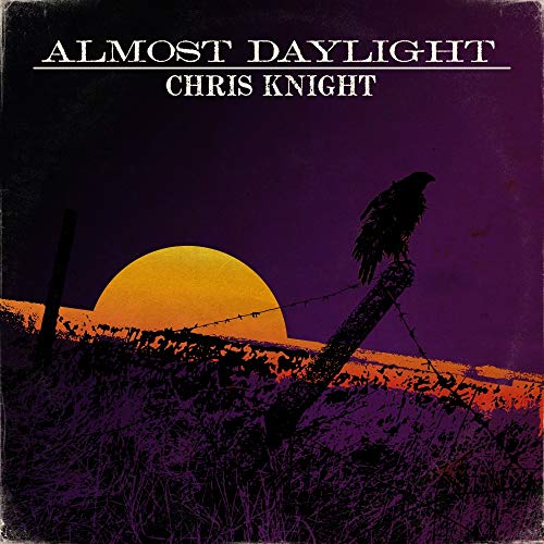 "Album cover with a crow on a fence post at sunset."