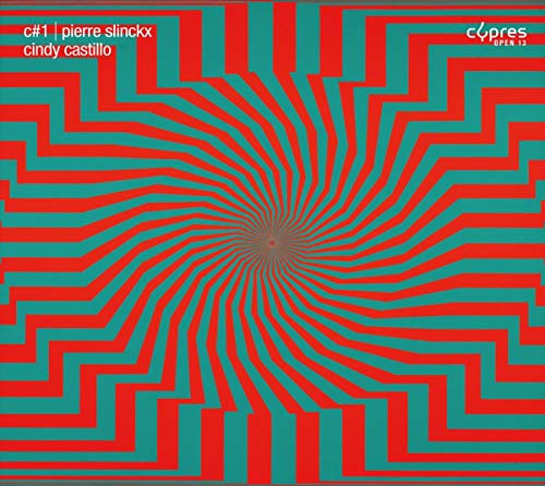 "Red and teal spiral pattern on a CD album cover with artist names."