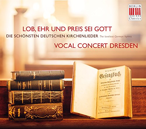 "CD cover with old hymn books and red text on a blurred background."