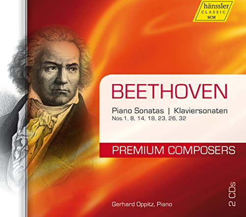"CD cover with Beethoven portrait, red and orange background, and 'Beethoven Piano Sonatas' text."