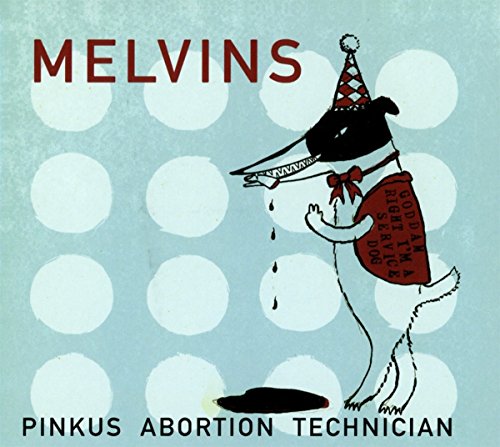 Album cover with cartoon dog wearing party hat, bleeding, on light blue background with white polka dots.