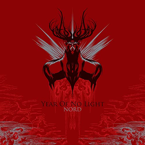 Red album cover featuring a dark, antlered figure with radiating lines.