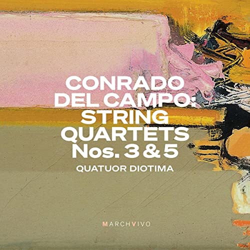 CD cover for Conrado Del Campo string quartets, abstract pink and black art.