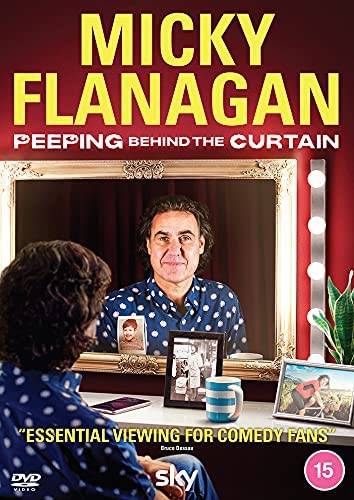 DVD cover featuring Micky Flanagan in a mirror, wearing a blue polka-dot shirt.