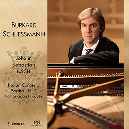CD cover featuring pianist Burkard Schliessmann and text “Bach: Italian Concerto”.