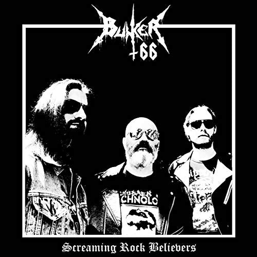 Black and white album cover featuring three men and band logo "Bunker 66".