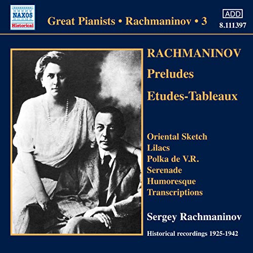 CD cover featuring a black and white portrait of Sergey Rachmaninov.