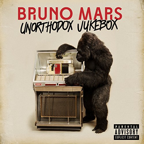 "Album cover featuring a gorilla playing a jukebox with 'Bruno Mars' and 'Unorthodox Jukebox' text."