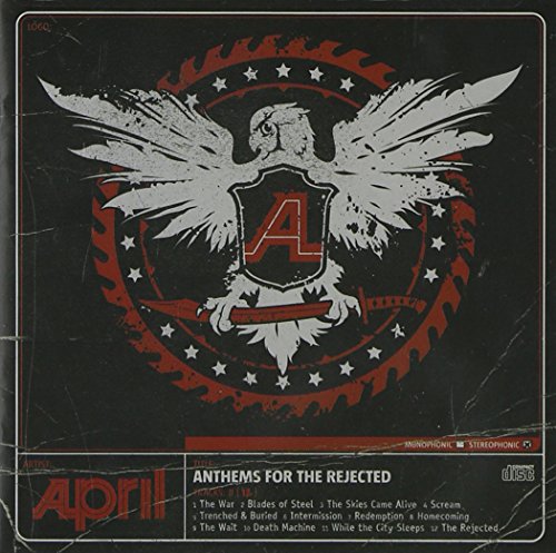 CD cover: distressed eagle emblem with red starburst border, text "April".