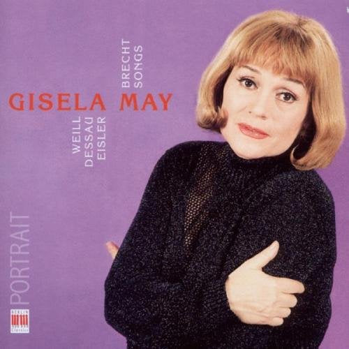 CD cover with a blonde woman in a black sweater on purple background.
