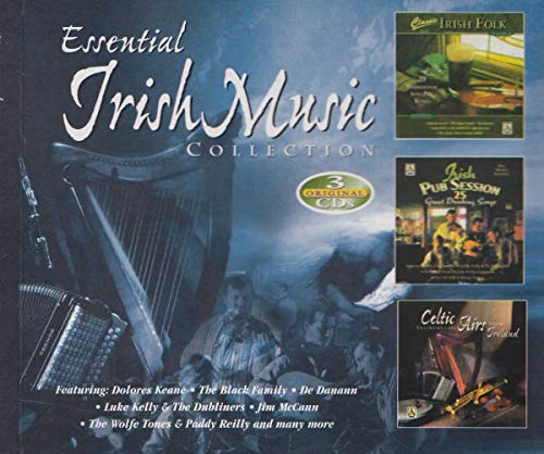 CD cover for "Essential Irish Music Collection" featuring instruments and musicians.