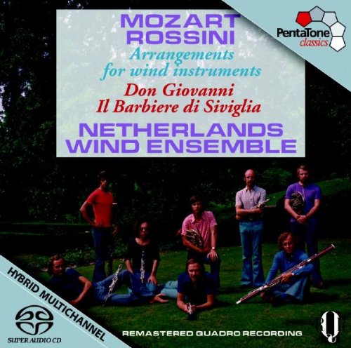 "CD cover featuring the Netherlands Wind Ensemble posing outdoors with musical instruments."