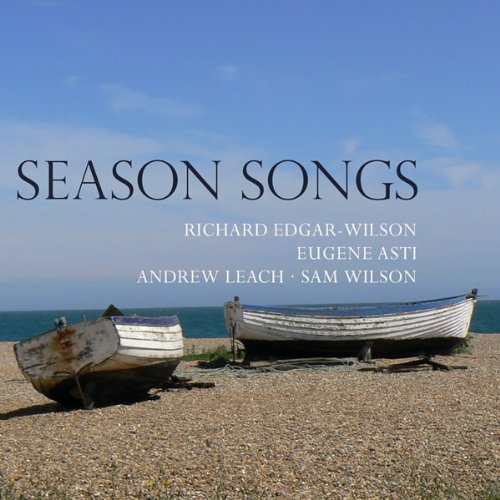 "CD cover featuring two weathered boats on a pebble beach with 'SEASON SONGS' title."