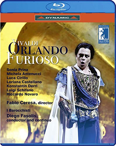 Blu-ray cover for Vivaldi’s “Orlando Furioso” opera, featuring a costumed performer.