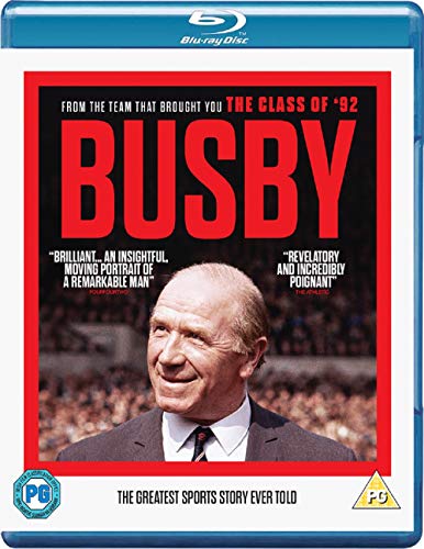 Blu-ray cover for “Busby” featuring a portrait of Sir Matt Busby.
