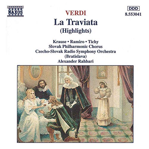 CD cover for Verdi’s La Traviata highlights, featuring a painted scene.
