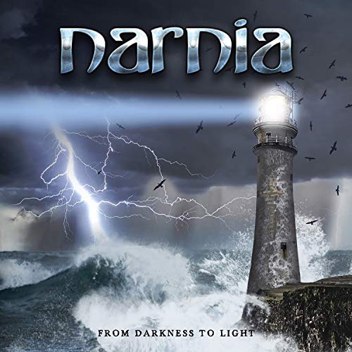 Narnia album cover: lighthouse amid stormy seas and dramatic sky.