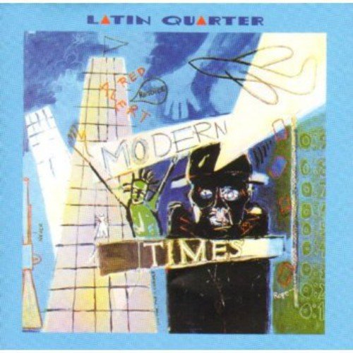 "CD cover art: abstract collage with 'Latin Quarter' and 'Modern Times' on blue background."