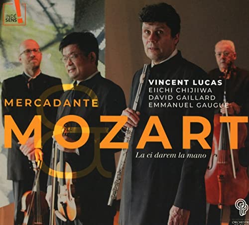CD cover featuring four musicians with instruments, text "Mercandate & Mozart.