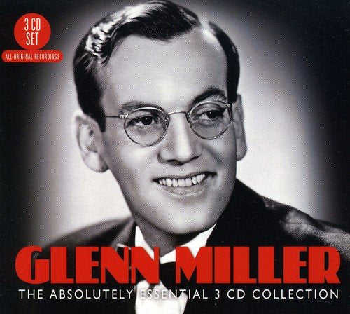 Black and white portrait of Glenn Miller on a CD collection cover.