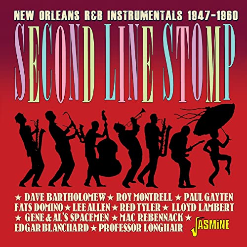 CD cover: "Second Line Stomp" with silhouetted New Orleans musicians.