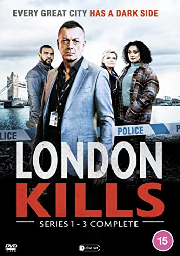DVD cover for "London Kills" series 1-3, featuring four characters and police tape.