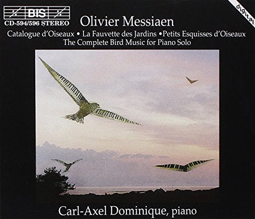 CD cover showing birds with piano key wings flying over a landscape at sunset.