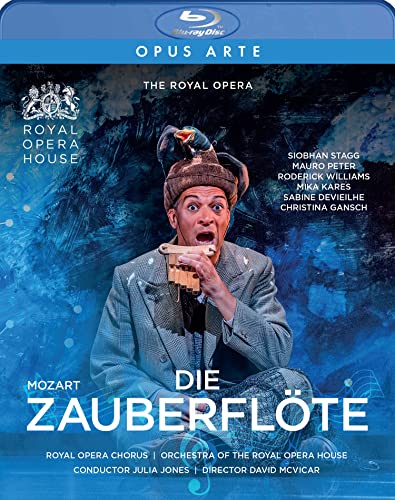 Blu-ray cover for Mozart’s *The Magic Flute* opera, featuring Papageno.