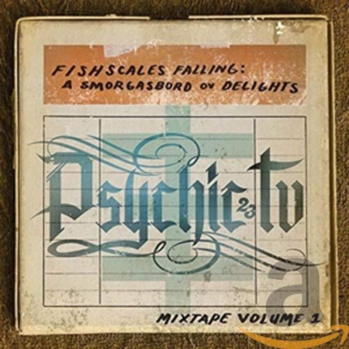 CD case for Psychic TV’s “Fishscales Falling” mixtape, with ornate text.