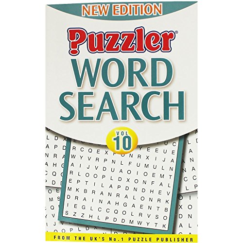"Puzzler Word Search Vol 10 book cover with word search grid and title."