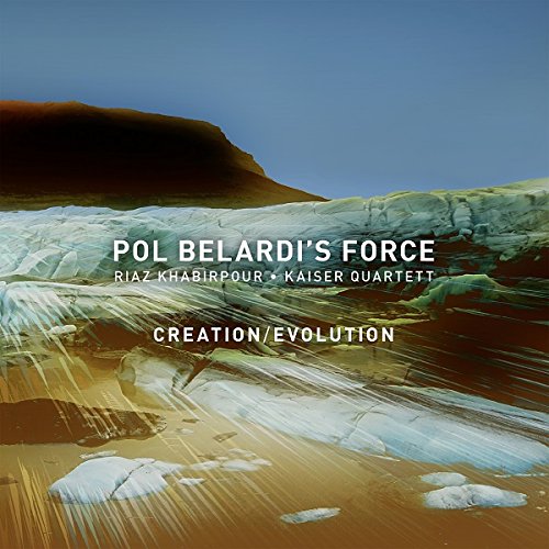 "Album cover featuring abstract landscape with blue sky, rocky terrain, and white text overlay."