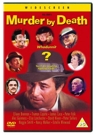DVD cover for "Murder by Death" with a man in a hat and character portraits.