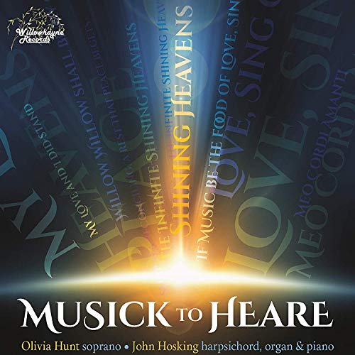 "Album cover with 'MUSICK TO HEARE' in white text, surrounded by lyrical text on blue background."