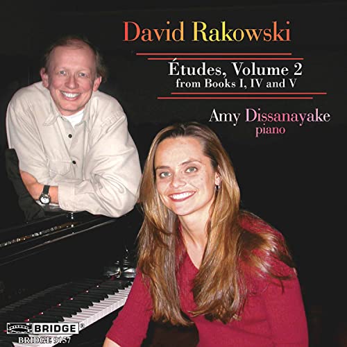 CD cover featuring portraits of David Rakowski and Amy Dissanayake with a piano.