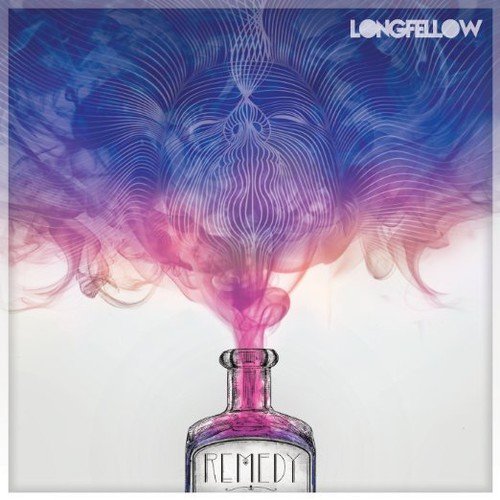 "Album cover with a glass bottle labeled 'Remedy' emitting swirling pink and blue smoke."