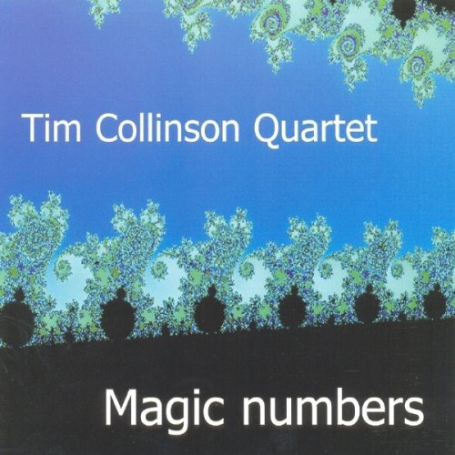 "Album cover with blue and black background, fractal design, and white text."