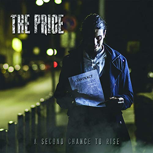 Man in coat holds contract, blurred city lights in background.