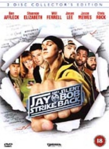 “Jay And Silent Bob Strike Back” DVD cover with characters bursting through paper.
