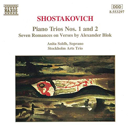 CD cover for Shostakovich piano trios with abstract, dark artwork.