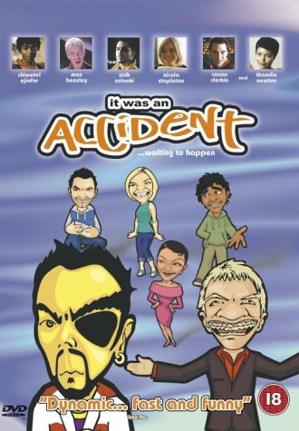DVD cover for "It Was An Accident" featuring cartoon character portraits.