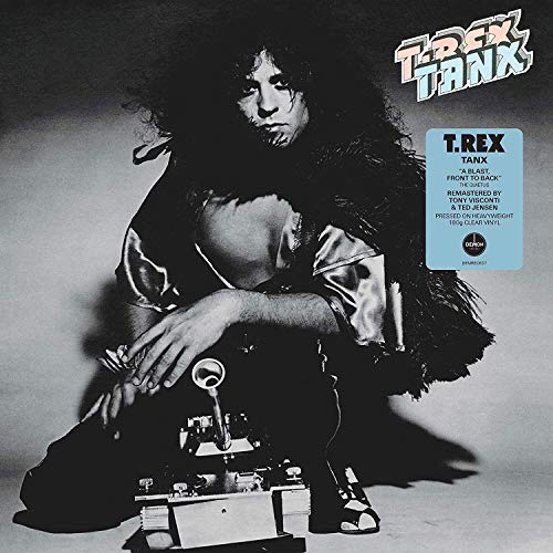 Album cover for T. Rex’s “Tanx” featuring a seated musician and tank.
