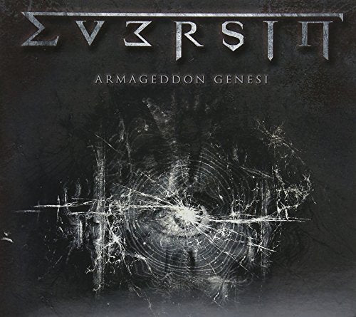 "Album cover with 'Eversin' and 'Armageddon Genesi' text, shattered glass effect on dark background."