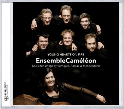 CD cover featuring Ensemble Cameleon musicians in black, with a woman holding a cello.
