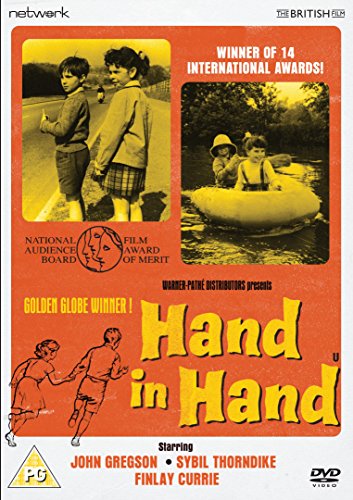 "Orange DVD cover for 'Hand in Hand' with black and white child images."