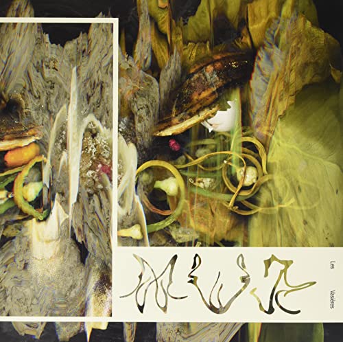 Abstract vinyl album cover with distorted, textured imagery in shades of yellow and green.