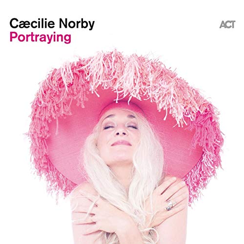 Caecilie Norby album cover: woman in a large pink feathered hat.