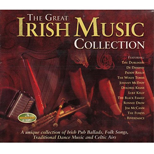 "The Great Irish Music Collection" CD cover with harp, accordion, and fiddle.