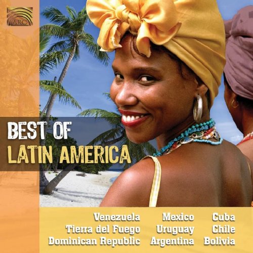 "CD cover featuring a smiling woman with a yellow headscarf and palm trees."