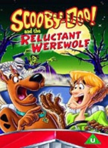 DVD cover featuring Scooby-Doo and a werewolf in a car, with a ghostly figure behind.